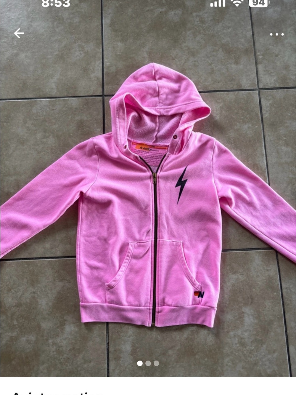 Aviator Nation Pink Zip Hoodie with Black Lightning Bolt
